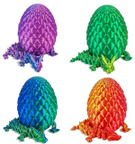 Yearsahrk Drachenei mit Drache 3D Gedrucktes Drachenei Dracheneier Spielzeug 3D Drachen Figuren Weihnachten Geschenk Oster körbchen Füller Home Office Dekor (4 Stück.B)