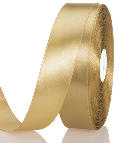 Satinband Gold 20 mm Breit Schleifenband, 91 Meters Geschenkband Stoffband Satin Dekoband Seidenband zum Basteln, Geschenkverpackung, Kunsthandwerk, Geburtstag Hochzeit Taufe Weihnachten Dekoration