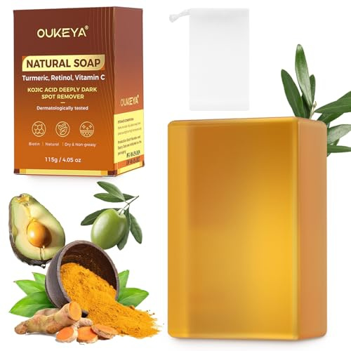 OUKEYA Kojic Acid Soap 115g + Solid Soap Net - Formula Avanzata con Acido Ialuronico 3D, Retinolo, Olio di Avocado
