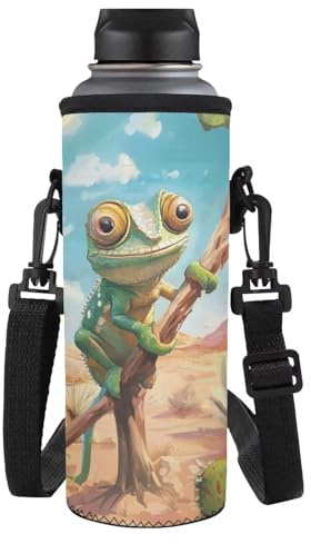 Yexignaon Lizard Water Bottle Holder for Kids Boys Water Bottle Carrier with Shoulder Strap Drink Bottles Covers for Travel Camping Hiking Walking