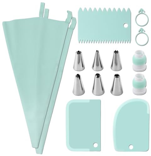 Set di sacchetti per tubazioni e ugelli - sacchetto per tubazioni e set di ugelli - sacchetti di tubazioni di 15 pezzi riutilizzabili, sicuri da pulire - decorazione per torta - design robusto per raz