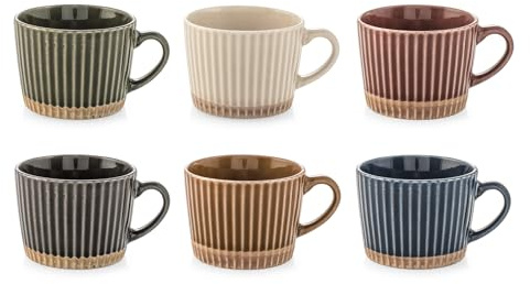 H&H Set 6 Tazze da Caffè Land in New Bone China – Colorate, Eleganti e Resistenti – 100 cc – Lavabili in Lavastoviglie e Idonee al Microonde – Colori Assortiti