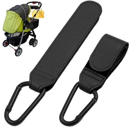 2PCS Buggy Clips, Non-Slip PU Leather Pram Hooks, Universal Carabiner Clips for Changing Bags, Prams Bag Clip for Stroller Shopping Bags, Backpack and Diaper Bag Holder