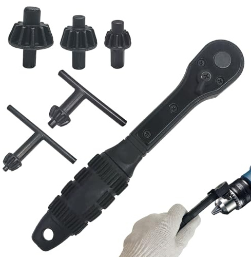 7 Pcs Drill Chuck Key Set, Chuck Key Wrench Ratchet Spanner 3 Ratchet Drill Bits 1.5-10/1.5-13/3-16mm 2 Wrenches: 4mm (5/32) /6mm (1/4 Gloves for Electric Power Tools