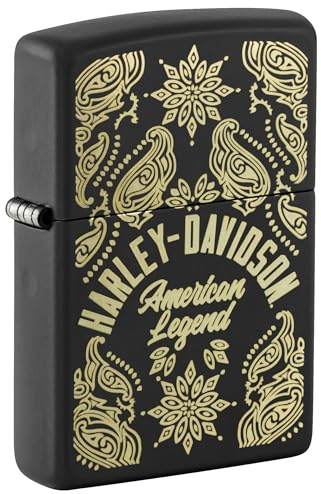 Zippo Briquet tempête Harley-Davidson, noir mat, gravure laser, rechargeable, réutilisable, design coupe-vent, boîte cadeau, fabriqué aux États-Unis