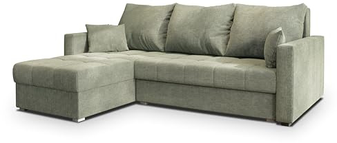 Masseno Ecksofa NIDA mit Schlaffunktion L-Form, Sofa mit Bettkasten, Wohnzimmersofa, Couch, Soffa, Bettsofa, Couchgarnitur- Grün, INARI 34