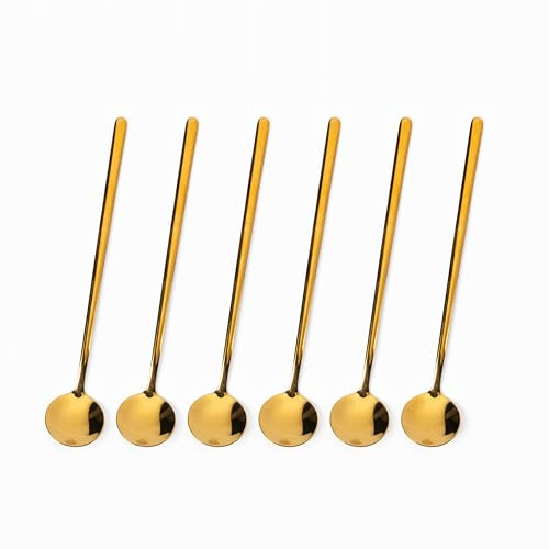 6 pieces of 6.69-inch gold-colored coffee spoons, 304 stainless steel tea spoons, gold-colored long-handled coffee spoons, Italian coffee stirrers, and coffee stick stirrers for coffee and iced tea
