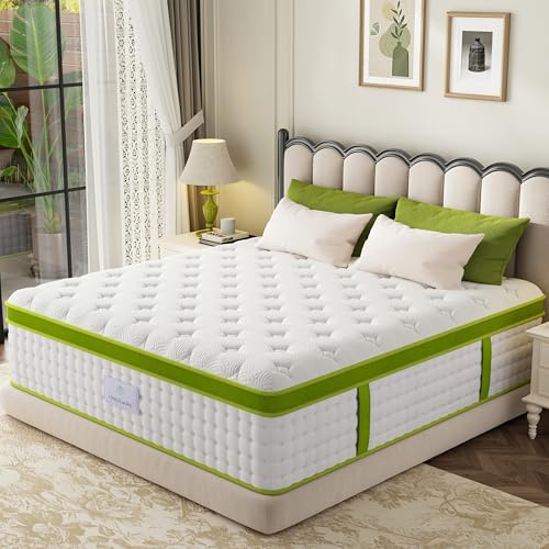 Onlylucky Queen Size Mattress, 14 Inch Firm Queen Mattress in a Box, Hybird Mattresses with Gel Memory Foam and Individual Pocket Springs for Back Pain Relief, Strong Edge Support, CertiPUR-US