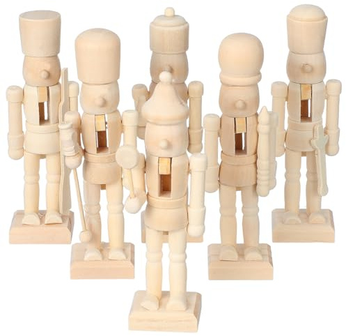 GALPADA Wooden Nutcracker Soldier DIY Set, 6 Pcs Unpainted Figurines for Kids Craft Painting, Solid Wood Holiday Decorations, 12. 5 x 4. 5 x 4 cm Each