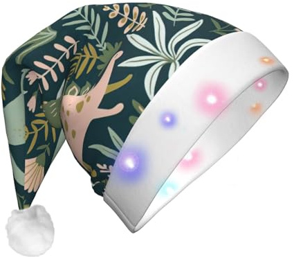 JEJEA Weihnachtsmütze mit süßem Dinosaurier1-Druck, für Erwachsene, LED, Weihnachtsmütze mit Lichtern für Damen und Herren, Neujahrsparty-Zubehör