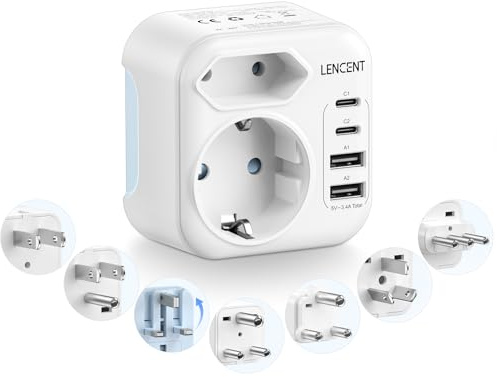 Reseadapter över hela världen, typ A/B/G/D/I/L/M universell resekontakt | med 2 USB C, internationell uttagsadapter för Storbritannien Irland USA Kanada Japan Sydafrika Maldiverna Sri Lanka Tanzania