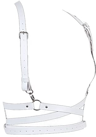 Dcfbkl Arnés de cuero para mujer, corsé debajo del busto con correa, cinturón punk, cadena corporal, arnés para mujer, Gancho blanco, Talla única