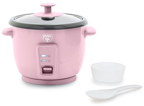 GreenLife Rice Cooker with Removable PFAS-Free Ceramic Nonstick Pot, 3-Cups Uncooked/6-Cups Cooked, Grains & Oatmeal Multicooker, Compact One-Switch Design, Auto Keep Warm, Easy Clean, Pink