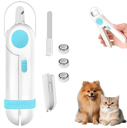 Nagelknipser mit Led-Licht Splash Guard für Hunde Katzen,krallenschneider | versteckter krallenfeile, 2-in-1 Krallenschere und Hundenagelschleifer für Hunde Katzen Kaninchen und Weitere Haustiere