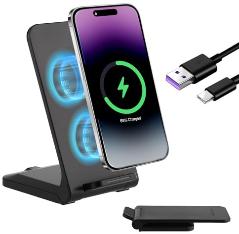 15W Foldable Wireless Charger Stand Wireless Charging Station for iPhone 15 14 13 XS XR, Android Wireless Charging Station Phone Inductive Charging Stand for Samsung Galaxy S23 S22 S21 S9 S8 Black
