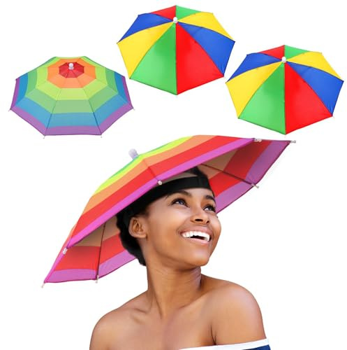 Qaestuan 4 Stück Regenschirm Hüte, Faltbarer Regenschirmhut Sonnenschutz, 52cm Regenschirmhüte für Erwachsene, 360°Gegen UV Kopf Regenschirm, für Radfahren Angeln Gartenarbeit Camping Wandern