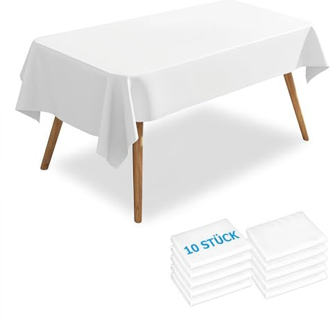 PELARISE 10 Stück Einweg Tischdecken Weiß, 137x183 cm wasserdichte Plastik Tischdecke, Einmal Tischdecke für Biertisch Party Hochzeiten Brautpartys und Geburtstag Dekorationen