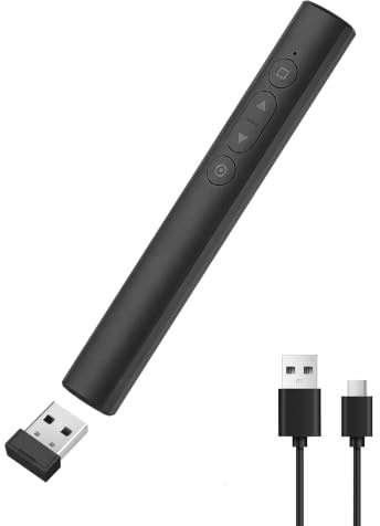 Mando a distancia PowerPoint con puntero rojo inalámbrico de 2,4 GHz, presentador USB para PC Mac, control de hipervínculos y volumen para PowerPoint, Google Slides, Keynote, Prezi y PDF