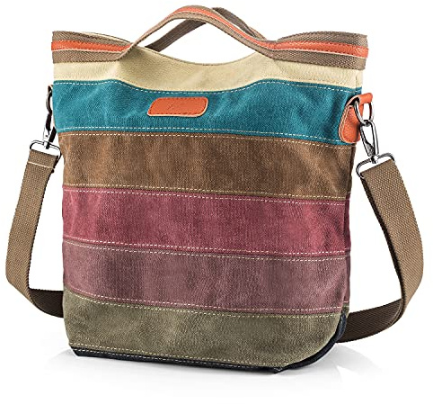 SNUG STAR Handtasche Damen,Canvas Tasche Damentasche Multi-Color-Striped Umhängetasche Damen Groß Schultasche Canvas Shopper Tasch Muttertag Geschenk Hobo Bag (A stylen)