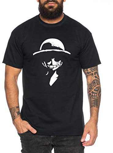 Tee Kiki Ruffy Smile - Herren T-Shirt Son Ruffy Luffy Naruto Saitama One Dragon Master Goku Ball Vegeta Turtle Roshi Piece Golds Db, L, Schwarz