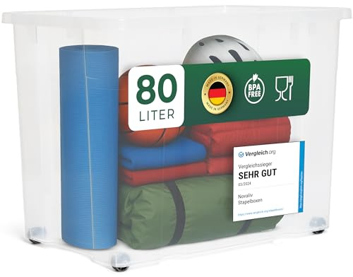 Novaliv XXL Aufbewahrungsbox ohne Deckel Groß 80L transparente Nestbar stapelbare Plastikbox Eurobox BPA-frei 59x39x44cm