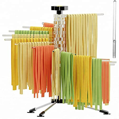 Pasta Drying Rack Collapsible, 16 Rods With Anti Slip, Pasta Dry Rack-Stand For Up To 2Kg for Homemade Noodles and Pastas (Transparent)