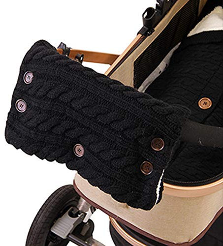 MHGLOVES Handwärmer, Handschuhe Kinderwagen Handmuff Mit Plüsch Innenseite Stricken Muff,Atmungsaktiv Und Windfest, Universalgröße Für Kinderwagen,Buggy, Radanhänger (1 Stück),Schwarz