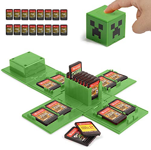 Étui pour Cartes de Jeu Nintendo Switch avec 16 emplacements (Vert Minecraft), Vert Minecraft, 1 Unité (Lot de 1), Porte-Cartes