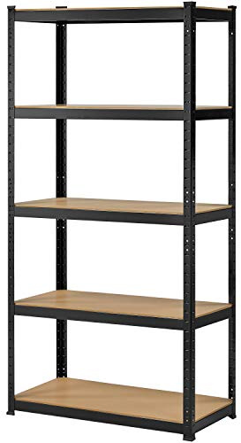 Yaheetech Garage Heavy-Duty Metal Storage Shelving unit 180x90x45cm,Black | Height configurable metal rack, neatly organise equipment, sundries and packages inside garage, shed, workshop and warehouse