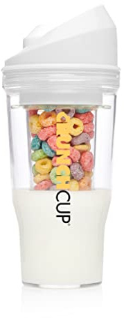 CRUNCHCUP XL White - Portable Plastic Cereal Cups for Breakfast On the Go, To Go Cereal and Milk Container for your favorite Breakfast Cereals, No Spoon or Bowl Required