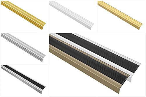 Effector Stufenkantenprofil aus eloxiertem Aluminium - Treppenkanten Schutz - (A40SK Silber) Selbstklebend Kantenschutzwinkel Profile Eckleisten