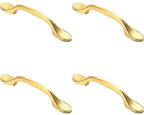 4 Pack | 128mm Shaker Style Cabinet Pull Handle - 76mm Fixing Centres - Satin Brass | Traditional Cabinet Pull Handle - Wardrobe Cupboard Door Handle - Suitable for Lightweight Internal Doors
