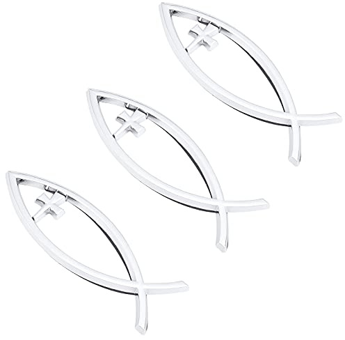 SUPERFINDINGS 3Pcs 140x46x6mm Astilla Jesús Pez Cruz Calcomanía Etiqueta 3D Etiqueta Engomada del Emblema de Peces de Plástico Auto Emblema para Coche Barco Camiones Paredes Ventanas