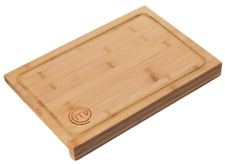 MasterChef Tagliere da Cucina in Legno, Grande con Bordi, per Piano Lavoro Cucina, per Pane, Pizza, Aperitivo, e altro, Bambu, Accessori Cucina con Scanalatura del Succo