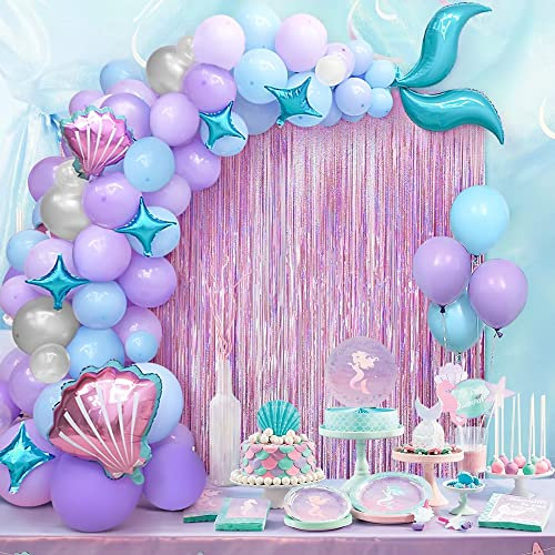 Teselife Ghirlanda di Palloncini a Coda Sirena Viola Blu, 89 pz Metallico Sirena Ghirlanda Palloncino Lattice Kit Arco per Compleanno Baby Shower Nozze Decorazione Feste Sotto Il Mare Tenda in Lamina