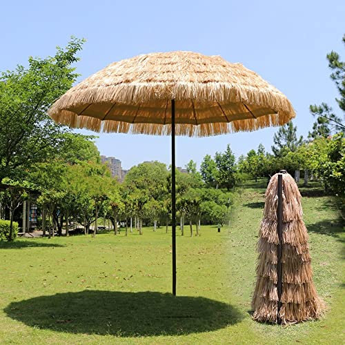 2,5m Parapluie De Jardin De Patio Table D'extérieur Parasol De Marché, Franges Hawaïen, 18 Baleines, Parasol De Plage Anti Vent