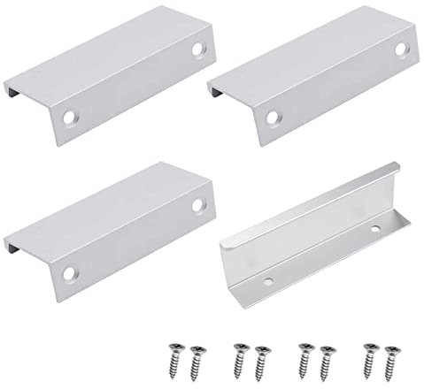 VIKSAUN 4 pcs Schrankgriffe Verdeckter Schubladengriff Griffe Schrankgriffe Silber mit Schrauben Aluminiumlegierung Verdeckter Möbelgriffe Garderobe Griffe fur Schränke, Schubladen （Sliver）