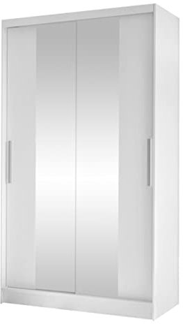 Armoire Margite II avec 2 miroirs, tringle à vêtements et 5 compartiments, armoire à portes coulissantes, armoire de couloir, armoire à planches, armoire à portes coulissantes (blanc)