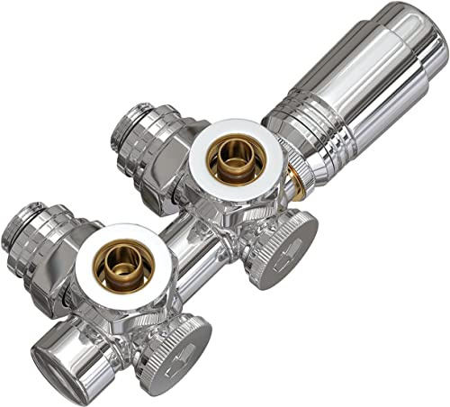 EMKE Valvola Radiatore con Termostato, per Radiatore e Asciugasciugamani, Universale Angolare e Diritta, G1/2, Colore Cromo, 1 Pezzo