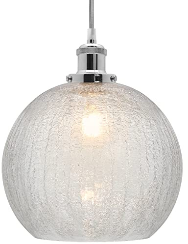 Crackle Glass Pendant Light Round Globe Shade Chrome Ceiling Lamp Holder H3043