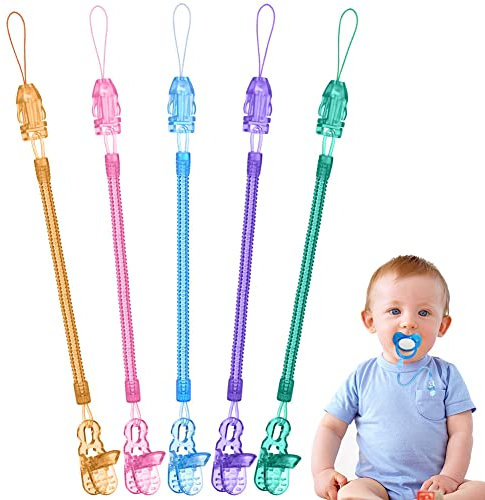 Vicloon Schnullerband Baby,5 Stück Unisex-Schnullerketten for Baby,Baby Schnullerkette Clip Geschenk zum Baby-Mehrfarbig