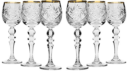 Neman WG7565G, 2 Oz. Hand-Made Crystal Cut Sherry Glasses, 24K Gold-Plated Classic Vintage Liqueur Cordial Glasses, Wedding Gift Drinkware, Set of 6