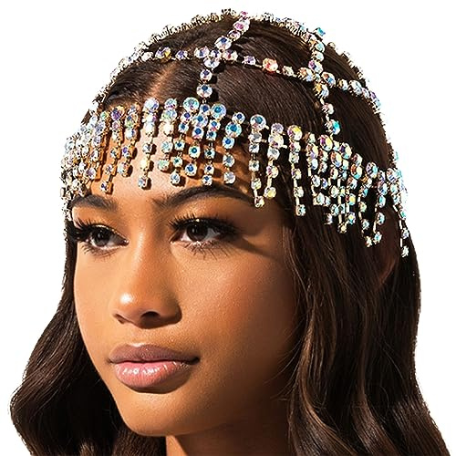 NICENEEDED Copricapo con Cappuccio In Argento con Catena A Testa di Nappa con Strass Colorati, Roaring 20s Crystal Flapper Cap, Gioielli con Testa di Strass Scintillanti Accessori per Capelli