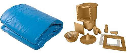Gre FPR352 - Liner para Piscinas Redondas, Diámetro de 350 cm, Altura de 120 cm, Color Azul & AR100W - Skimmer para Piscina Estándar + Válvula de Impulsión, Color Marrón