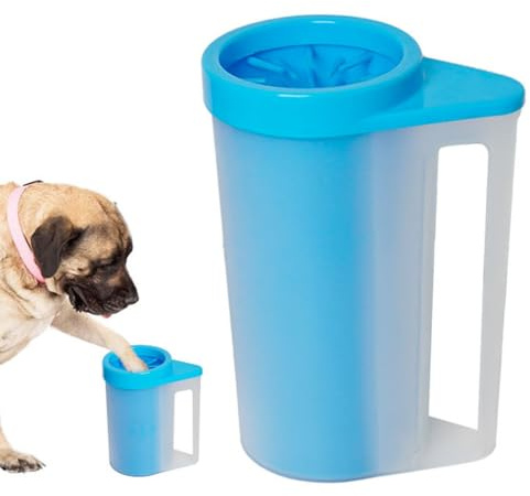 COMFPET pfotenreiniger für hunde mit silikonbürste, ragbarer Pfotenreiniger mit abnehmbarer Silikonbürste, großzügiges Fassungsvermögen, geeignet für Hunde- und Katzenpfoten (L)