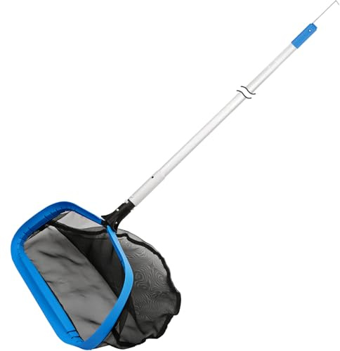 17.5'' Self-repair Pool Net with Pole 10 Ft Thick Aluminum 8 Sections Detachable Pool Poles with Hidden Hook Retriever & Nylon Fine Mesh Netting Pool Skimmer Net for Above Ground In-ground Pools