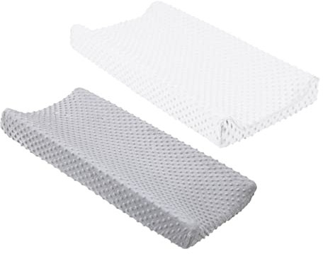Cabilock Wickelunterlagenschutz Polyester Abwaschbar Abnehmbar Wasserabweisend Komfortabel Für Wickeltisch 2 Stück Weiß Grau