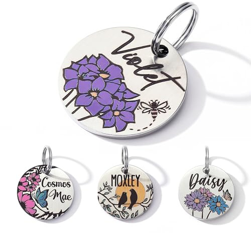 nicovang Farbige Hundemarke mit Gravur, Personalisierte Hundemarke aus Edelstahl, Gravierte Hundeanhänger mit Name, Tiermarke für Hunde und Katzen, Hund Namensschilder für Halsband (Violett) XDT001