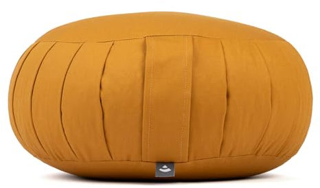 Bodhi Meditationskissen Zafu ECO | Klassisches Traditionelles Yogakissen Rund mit Dehnfalten | Bezug aus 100% Bio-Baumwolle | Hohes Yoga Sitzkissen mit Bio Dinkelfüllung | Sitzhöhe 19 cm