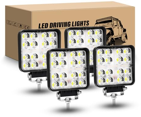 RIGIDON LED Arbeitsscheinwerfer, 4Pcs 4 Zoll 48W Quadrat LED Zusatzscheinwerfer 12V 24V Weißer Bernstein Strahler Offroad Scheinwerfer Rückfahrscheinwerfer für 4x4 Auto traktor LKW Nebelscheinwerfer